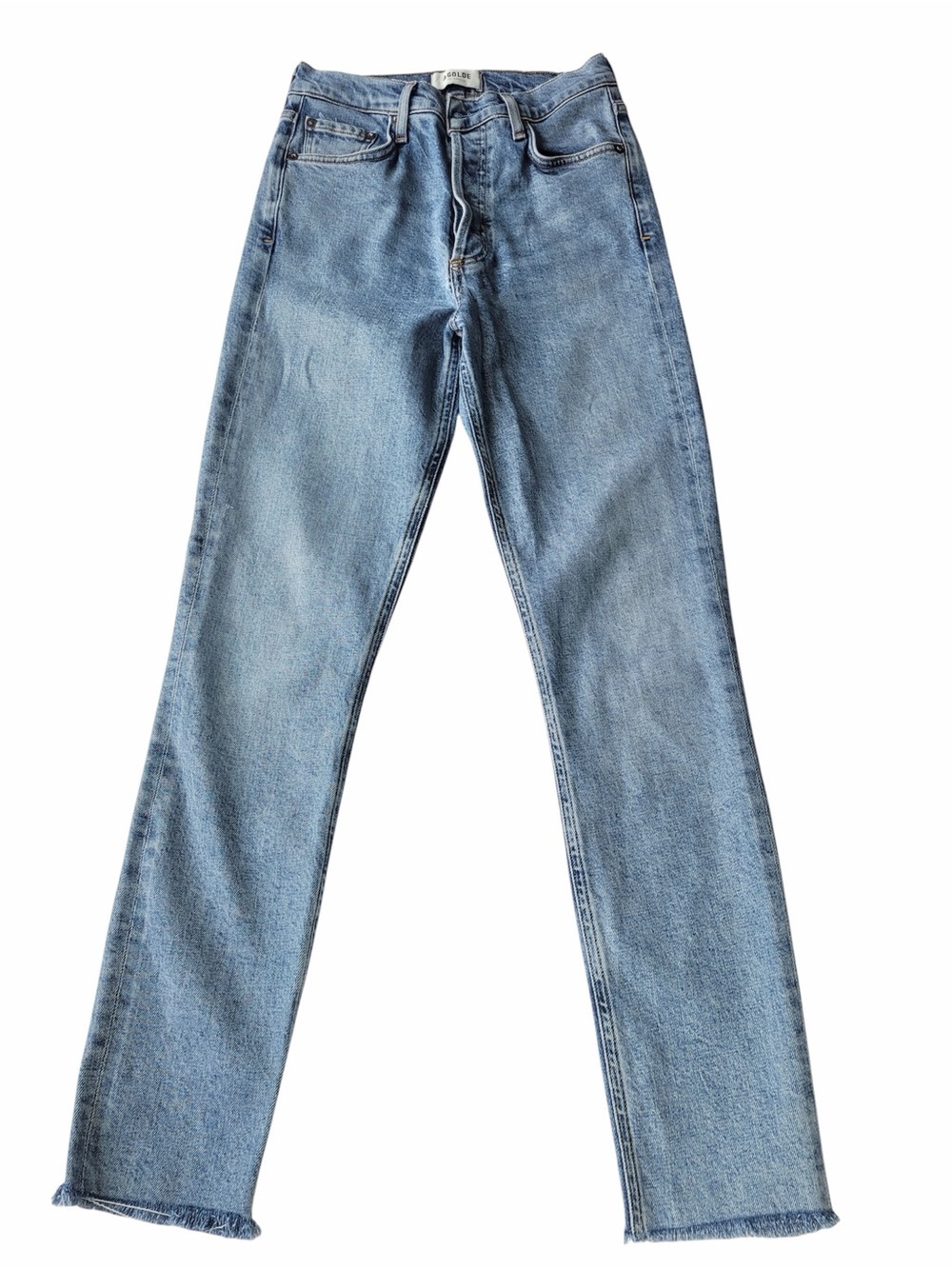 ✅ Agolde High-Rise Light Blue Slim Leg Leg Jeans raw hem size 24
